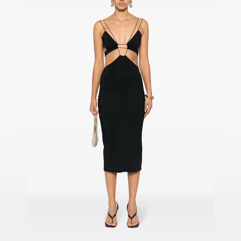 Amazuin- Elegant Black Cut-Out Midi Dress